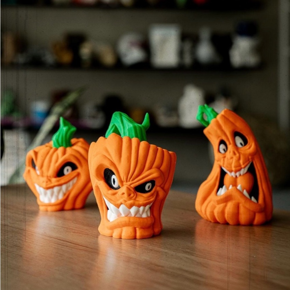 Creepy Halloween Pumpkin Figures Set Evil Jack O Lantern Statues Spooky Pumpkin